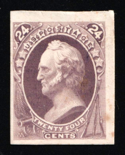 1870-71 24c General Winfield Scott, United States, USA (Scott 153P, Purple, Proof, Imperforate, Thick Paper, Undescribed in Catalog)