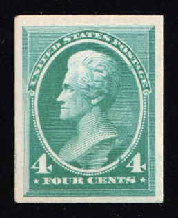 1883 4c Jackson, United States, USA (Scott 211P4, Blue Green, Proof, Imperforate, Thick Paper, Plate on Card)
