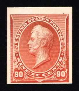 1887-88 90c Perry, United States, USA (Scott 229P4, Orange, Proof, Imperforate, Thick Paper, Plate on Card, CV $50)