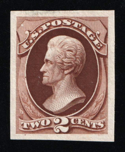 1870-71 2c Jackson, United States, USA (Scott 146P3, Red Brown, Proof, Imperforate, Thin Paper, Plate on India Paper)