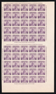 1933 3c American Philatelic Society Issue, United States, USA, Block of Fifty (Scott 731, Purple, CV $40)