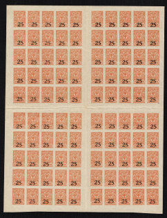 1918 25k on 1k Rostov-on-Don, Russia, Civil War, Full Sheet (Russika 6, CV $360, MNH)