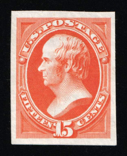 1870-71 15c Webster, United States, USA (Scott 152P3, Orange, Proof, Imperforate, Thin Paper, Plate on India Paper, CV $30)