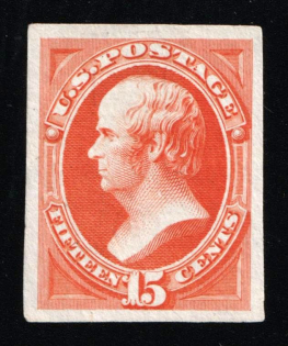 1873 15c Webster, United States, USA (Scott 163P3, Yellow Orange, Proof, Imperforate, Thin Paper, Plate on India Paper, CV $65)
