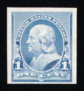 1890-93 1c Franklin, United States, USA (Scott 219P3, Dull Blue, Proof, Imperforate, Thin Paper, Plate on India Paper)