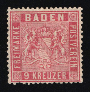 1861 9Kr Baden, German States, Germany (Mi. 12, CV $400)