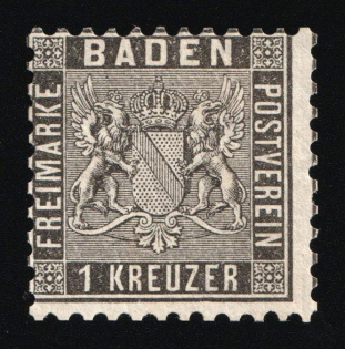 1866 1Kr Baden, German States, Germany (Mi. 13 b, CV $7,200)
