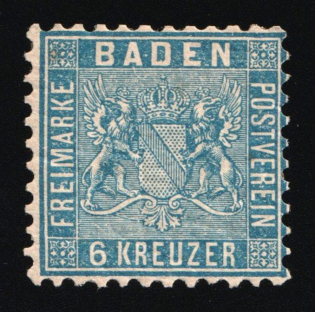 1863 6Kr Baden, German States, Germany (Mi. 14 a, CV $240)