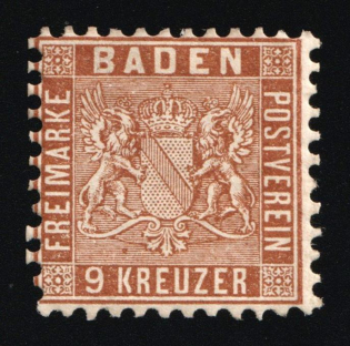 1862 9Kr Baden, German States, Germany (Mi. 15 a, CV $130)