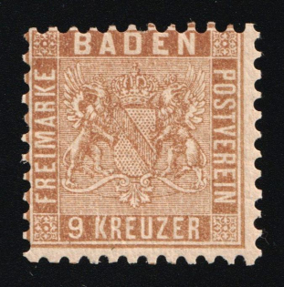 1862 9Kr Baden, German States, Germany (Mi. 15 ba, Signed, CV $160)