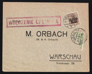 1916 (20 Jan) Poland, Commercial City Paid Сover from Warsaw, franked with 5gr bisect Warsaw Local Issue and 3pf German Occupation