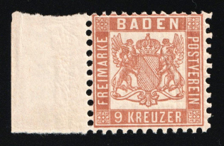 1864 9Kr Baden, German States, Germany (Mi. 20 b, Margin, CV $1,200, MNH)