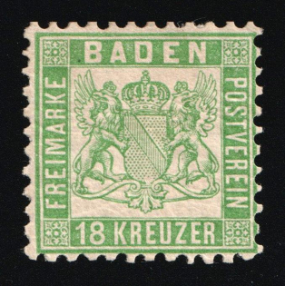 1862 18Kr Baden, German States, Germany (Mi. 21 a, CV $600)