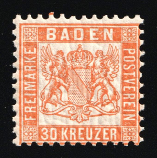 1862 30Kr Baden, German States, Germany (Mi. 22 a, CV $720, MNH)