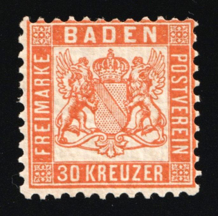 1862 30Kr Baden, German States, Germany (Mi. 22 b, CV $130, MNH)