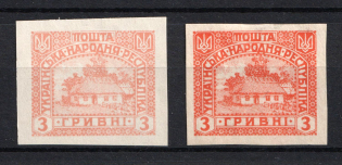 1920 3hrn Ukrainian People's Republic, Ukraine (Kramarenko III var, Color Variations, Imperforate)