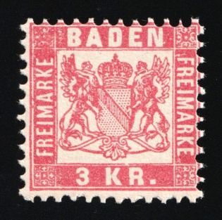 1868 3Kr Baden, German States, Germany (Mi. 24, MNH)