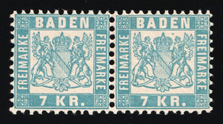 1871 7Kr Baden, German States, Germany, Pair (Mi. 25 b, CV $260, MNH)