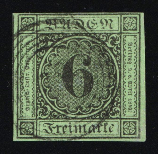 1852 6Kr Baden, German States, Germany (Mi. 3 b, Used, CV $70)
