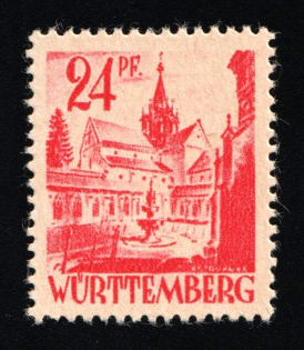 1947-48 24pf Wurttemberg-Hohenzollen, French Zone of Occupation, Germany (Mi. 8 var, Irregular Paper, Red Gum, Only 400 Issued, Certificate, CV $125, MNH)