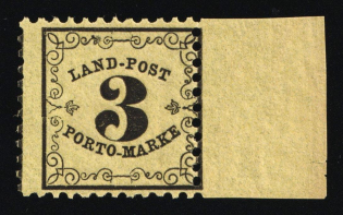1863 3Kr Baden, German States, Germany, Postage Stamp (Mi. 2 x, Margin, MNH)