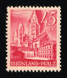 1947-48 45pf Rhineland-Palatinate, French Zone of Occupation, Germany (Mi. 10 var, Irregular Paper, Red Gum, Certificate, MNH)