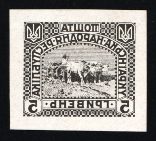 1920 5hrn Ukrainian People's Republic, Ukraine (Black and White Proof, 'MIRRORED Denomination', Rare)