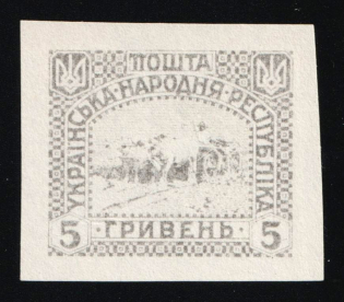 1920 5hrn Ukrainian People's Republic, Ukraine (Black and White Proof, 'MIRRORED Denomination', Rare)