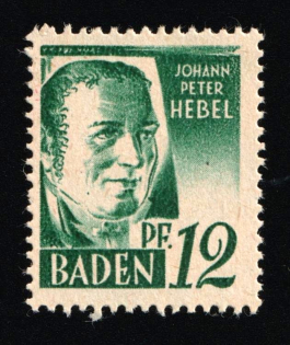 1947 12pf Baden, French Zone of Occupation, Germany (Mi. 4, Certificate, Grey-Brown Paper, Yellow-Brown Gum)