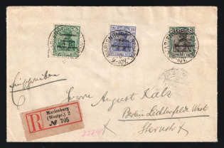 1920 (4 Aug) Joining of Marienwerder, Germany, Registered Cover from Marienburg to Lichterfelde, Berlin franked with 5pf, 20pf and 75pf (Mi. 15 - 16, 18, CV $200)