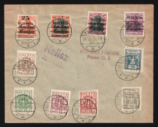 1919 (24 Mar) Poland, Cover from Kalisz to Poznan, franked with 25f on 7.5f, 30f, 40f, 60f Warsaw Local Issue and 3f, 5f, 10f, 20f, 25f (Fi. 13 - 16, 85 B, 89 B, 86 - 88, 90, CV $460)