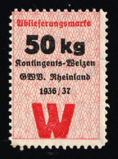 1936-37 Rhineland, Quota Wheat, Third Reich, Germany, Delivery Stamp (MNH)