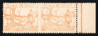 1921 5000r Fantasy Issue, Azerbaijan, Russia, Civil War, Pair (MISSING Perforation, Margin, Yellow Control Strip, MNH)