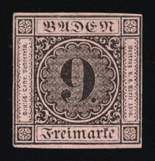 1851 9Kr Baden, German States, Germany (Mi. 4 a, Signed, CV $4,200)