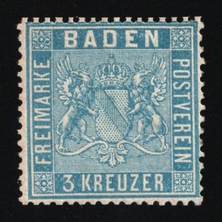1860 3Kr Baden, German States, Germany (Mi. 10 a, CV $460)