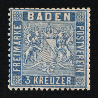 1860 3Kr Baden, German States, Germany (Mi. 10 b, CV $140)