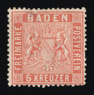 1860 6Kr Baden, German States, Germany (Mi. 11 a, CV $70)