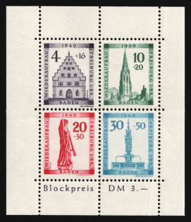 1949 Baden, French Zone of Occupation, Germany, Souvenir Sheet (Mi. Bl. 1 A, CV $40)