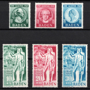1949 Baden, French Zone of Occupation, Germany (Mi. 47 - 49, 50 - 52, Full Sets, CV $40)