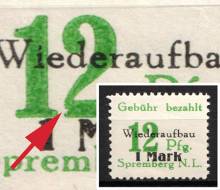 1946 12pf Spremberg (Lower Lusatia), Germany Local Post (Mi. 22 XII, '2' in '12' Foot Mutilated, Unofficial Issue, CV $100)