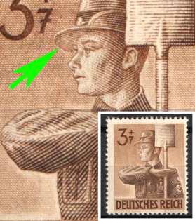 1943 3pf Third Reich, Germany (Mi. 850 I, Thin Shading Lines on the Cap, CV $30)