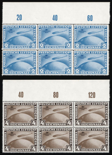 1930 Weimar Republic, Germany, Airmail, Blocks (Mi. 438 - 439, Private Reprints, Full Set, Margins, Plate Numbers, MNH)
