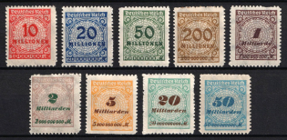 1923 Weimar Republic, Germany (Mi. 318 B - 319 B, 321 B, 323 B, 325 B - 327 B, 329 B - 330 B, CV $30)