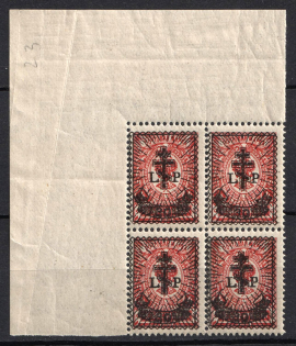 1919 30k on 4k West Army, Russia, Civil War, Block of Four (Russika 24, Corner Margins, CV $125, MNH)