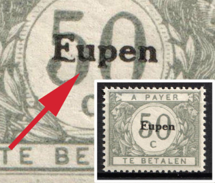 1920 50c Eupen, Belgium, German Occupation, Germany, Official Stamp (Mi. 5 PF II, Value '50' diagonal, CV $120)