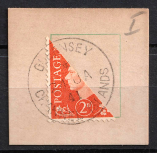 1940 Guernsey on piece, German Occupation, Germany (Mi. I, Bisect, Used, CV $40)