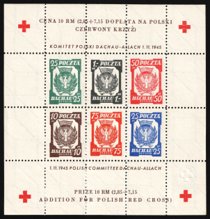 1945 Dachau - Allach, Poland, DP Camp, Displaced Persons Camp, Souvenir Sheet (Wilhelm Bl. 5 b z A, CV $60)