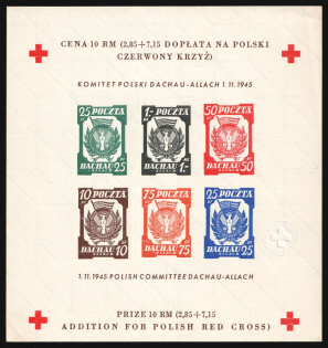 1945 Dachau - Allach, Poland, DP Camp, Displaced Persons Camp, Souvenir Sheet (Wilhelm Bl. 5 b z B, CV $60)