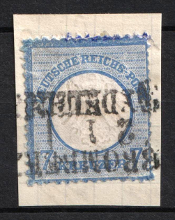 1872 7kr on piece German Empire, Small Breast Plate, Germany (Mi. 10, CV $140, Used)