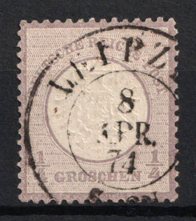 1872 1/4gr German Empire, Large Breast Plate, Germany (Mi. 16, CV $160, Used)